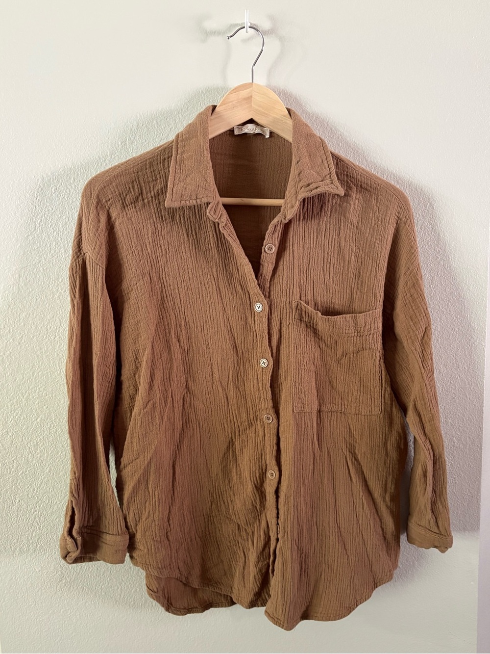 Blush BJ Lightweight Cotton Crinkle Gauze Brown Button-Front Shirt M